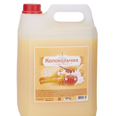 Мыло жидкое-крем Колокольчик Молоко и Мед 5л канистра 1/4