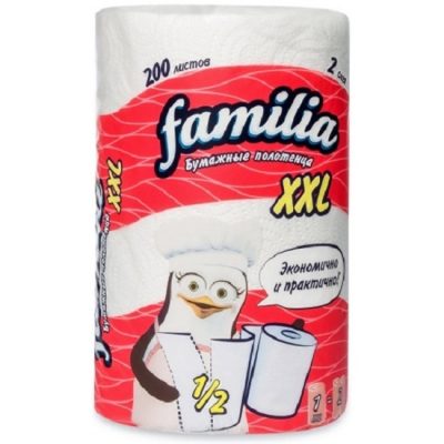 Полотенца бумажные 2сл белые 1рул  XXL 25м FAMILIA*12