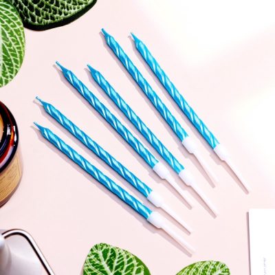 Свечи в торт витые с подставкой, 6 шт., 11 см, небесно-голубой 7597564