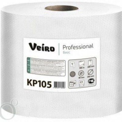 Полотенца бумажные с центральной вытяжкой Veiro Professional Basic KP105 1-слойные белые 300 м