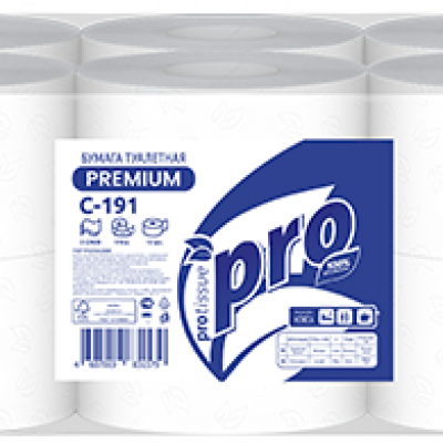 бумага туалетная PROtissue Premium,С-191. 2-слойная, 170 м с тиснением, белая, *1/12