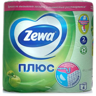 Бумага туалетная Zewa 4рулона 2-сл. зеленое яблоко 1/24