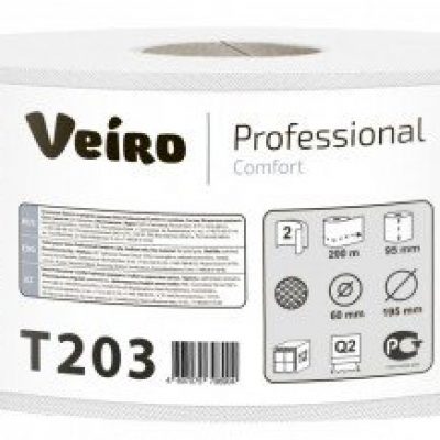 Туалетная бумага Veiro Professional Comfort T203, 2-слойная, белая, 200 метров, 12 рулонов в упаковк